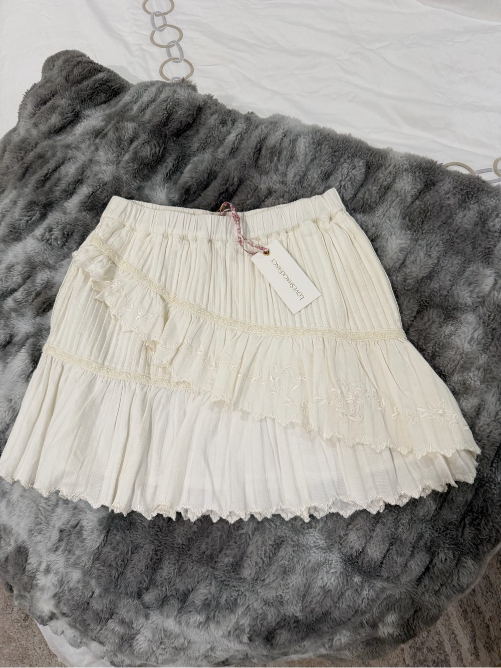 LoveShackFancy Cream Tiered Ruffle Mini Skirt